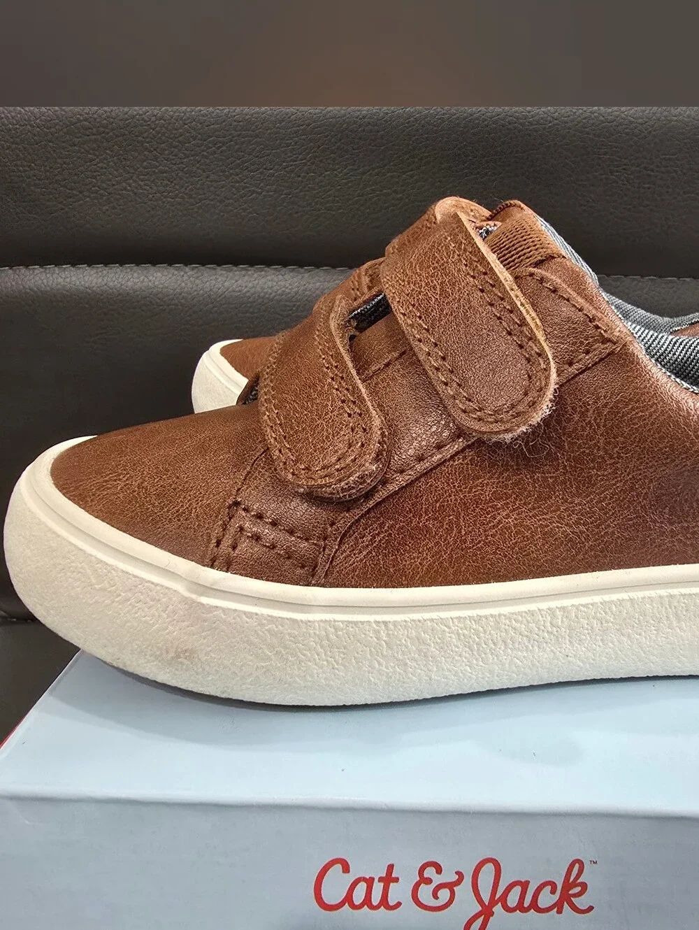 Cat & Jack Toddler Kids Boys Brown Casual Sneakers With Double Velcro Size 7T
